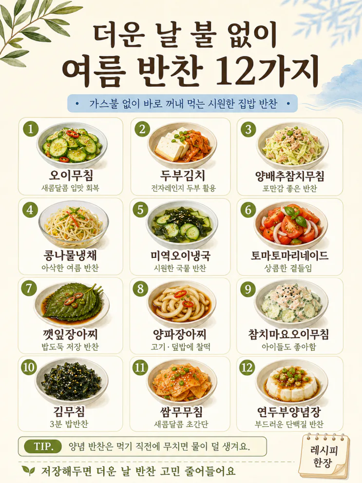 더운 날 불 없이 만드는 여름 반찬 12가지 (저장용)