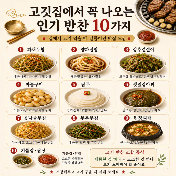 고깃집에서 꼭 나오는 인기 반찬 10가지 (집에서 맛집 느낌)