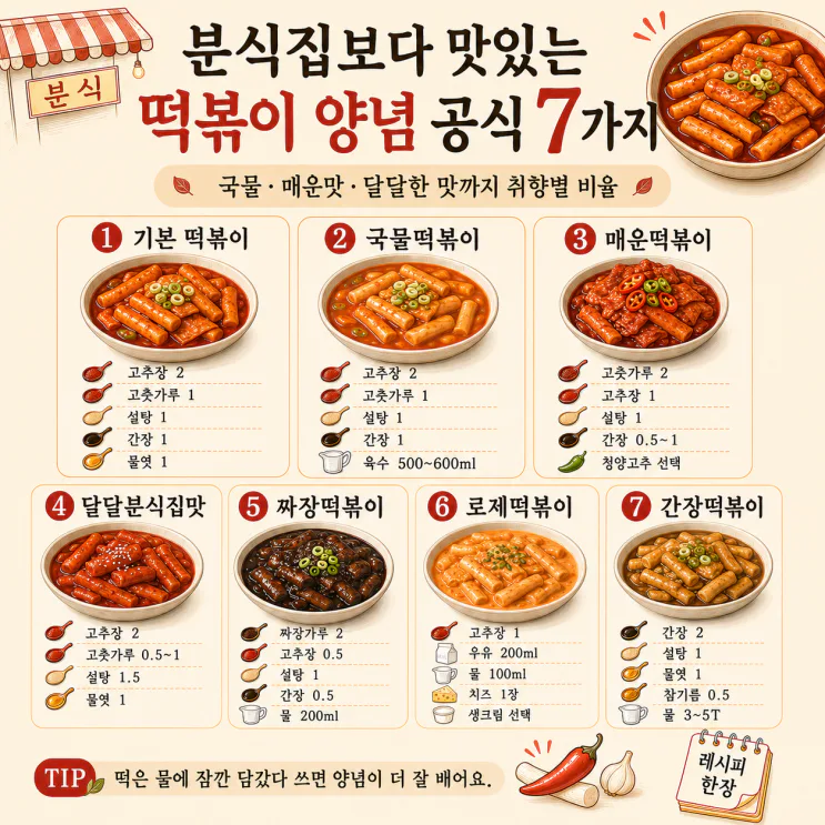떡볶이 양념 황금비율 7가지, 분식집 맛 한 번에 (저장용)
