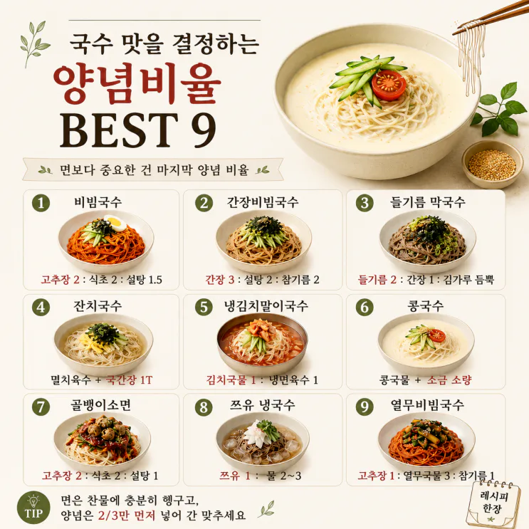 비빔국수 양념장 황금 레시피 9가지, 막국수·콩국수까지
