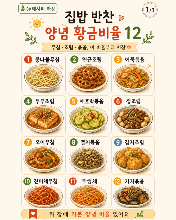 반찬 양념 황금비율 12가지, 무침·볶음·조림 한 번에 (저장용)