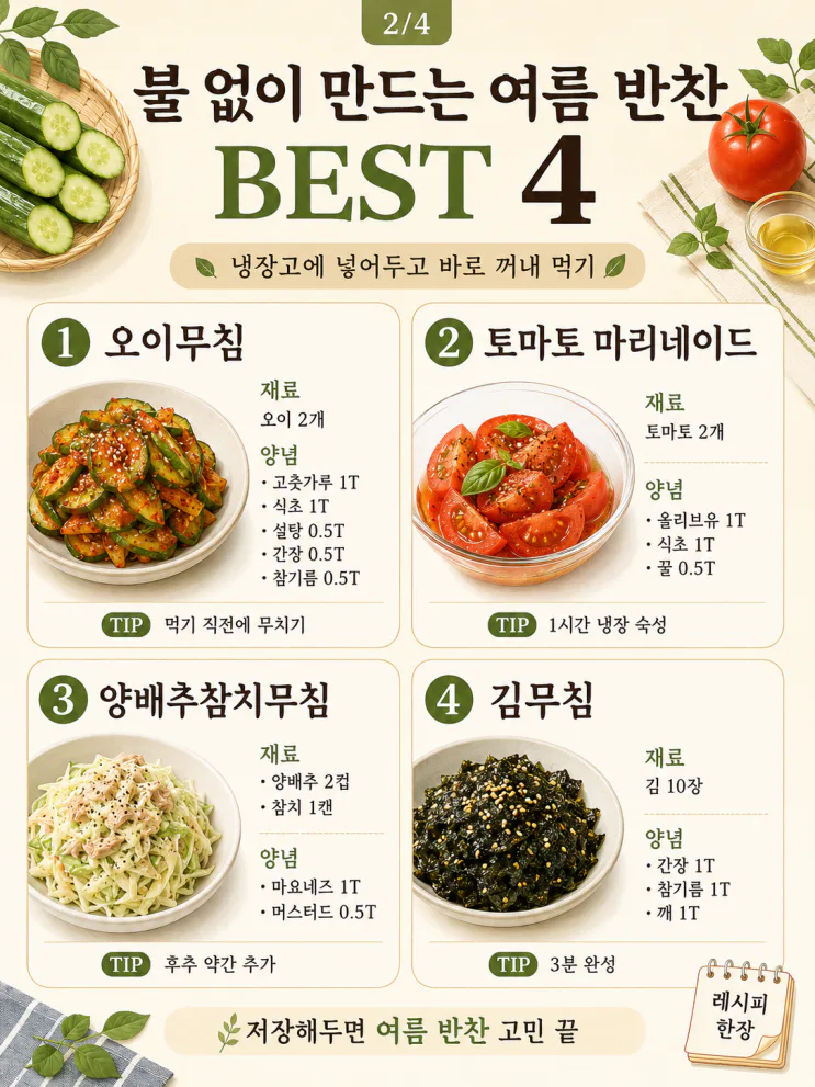 더운 날 불 없이 만드는 여름 반찬 12가지 (저장용)