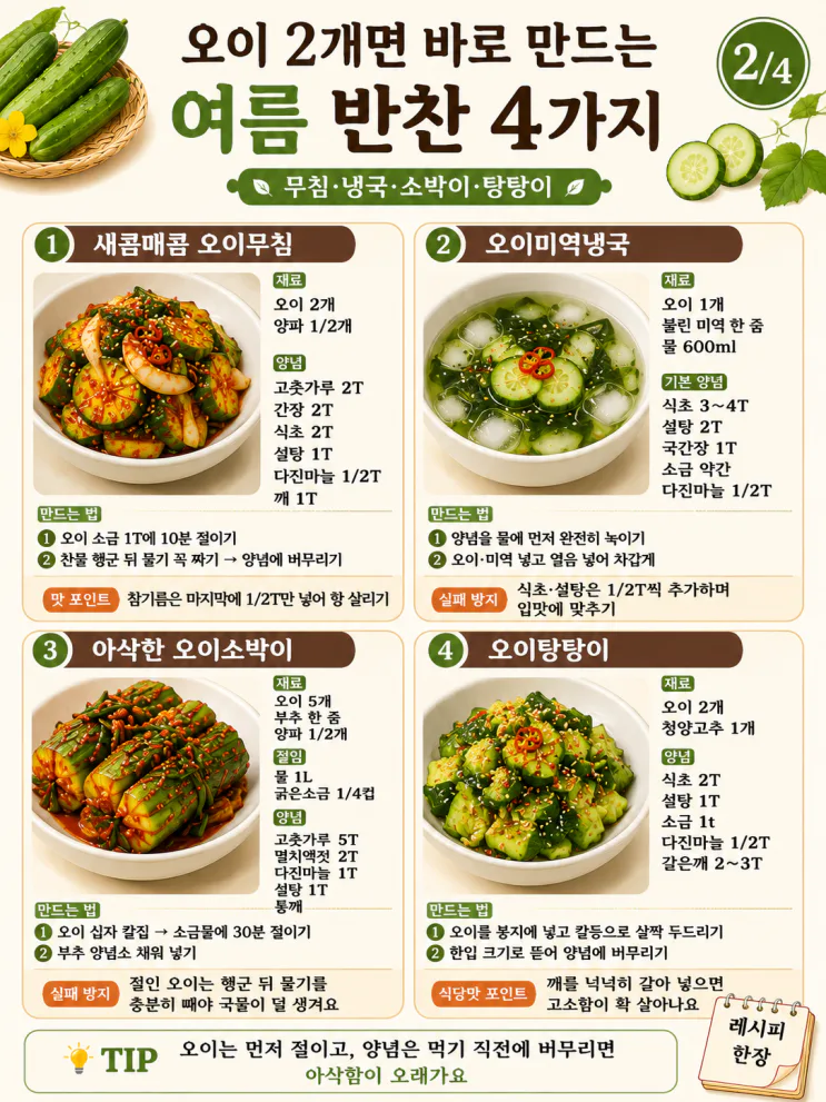 오이무침부터 오이 반찬 12가지, 안 질리는 여름 공식 레시피(저장용)