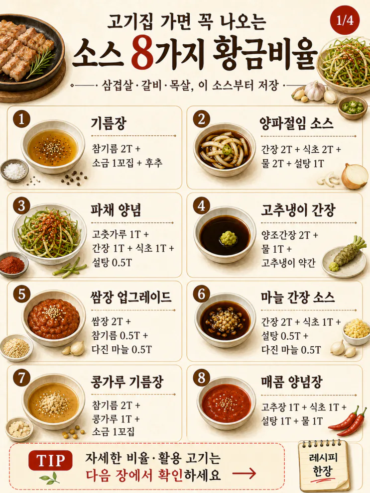 고기집 소스 황금비율 8가지삼겹살부터 곱창까지 (저장용)