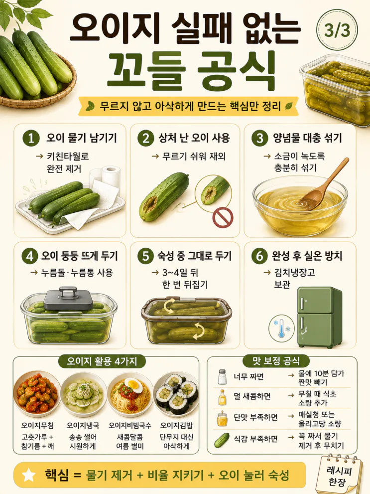 오이지 담그는법, 물 없이 끓이지 않고 7일이면 끝나요