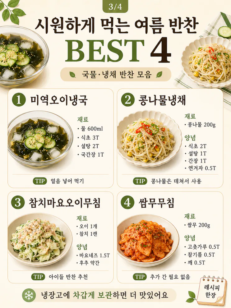 더운 날 불 없이 만드는 여름 반찬 12가지 (저장용)