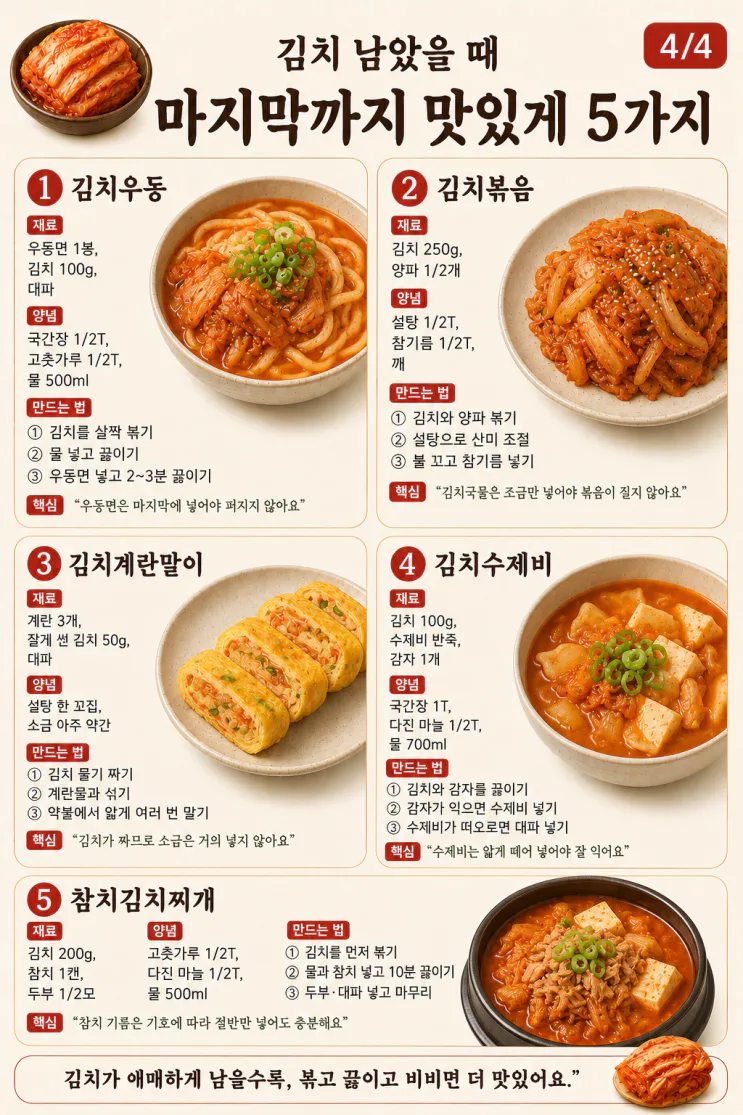 김치 애매하게 남았을 때 만드는 메뉴 15가지 (신김치도 살리는)
