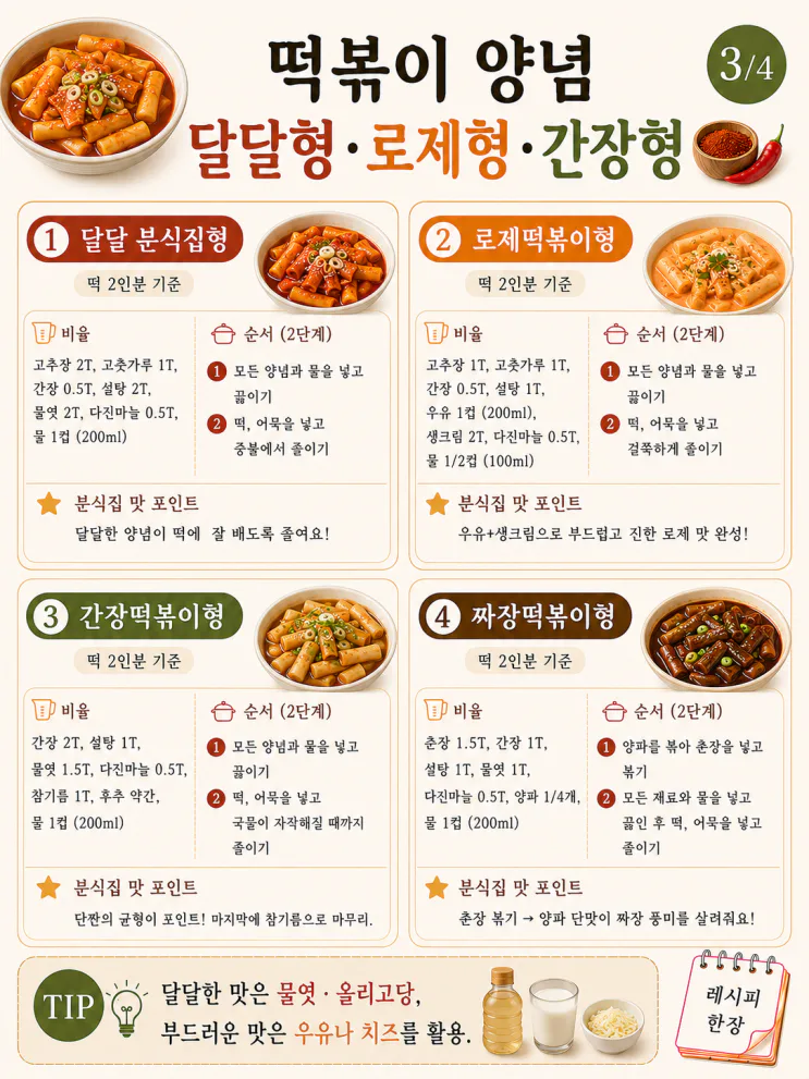 떡볶이 양념 황금비율 7가지, 분식집 맛 한 번에 (저장용)