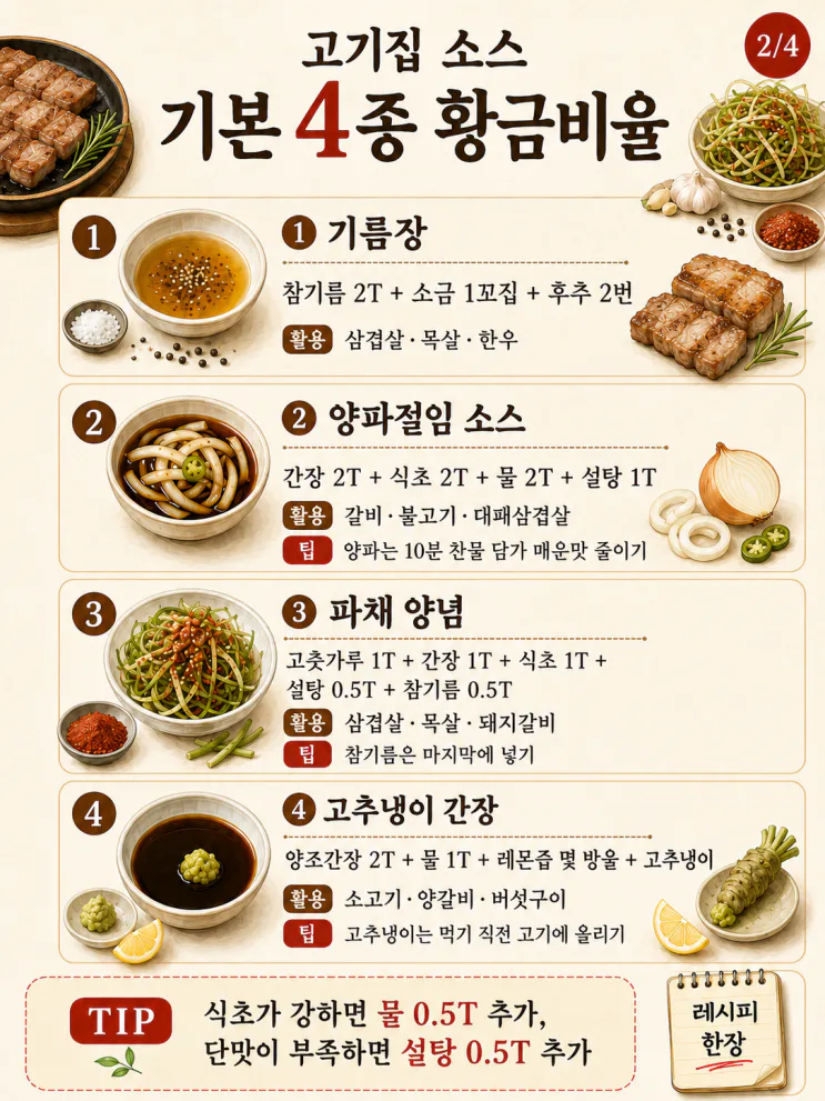 고기집 소스 황금비율 8가지삼겹살부터 곱창까지 (저장용)