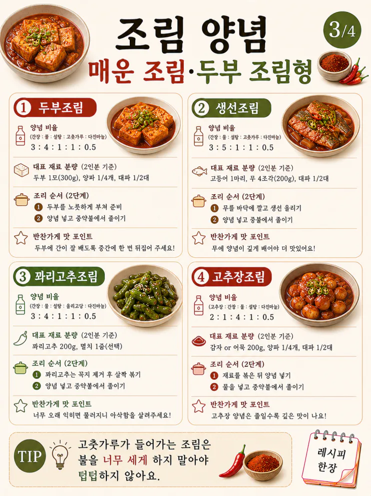 조림 양념 황금비율 12가지, 감자 두부 우엉 생선까지 한 번에 (저장용)