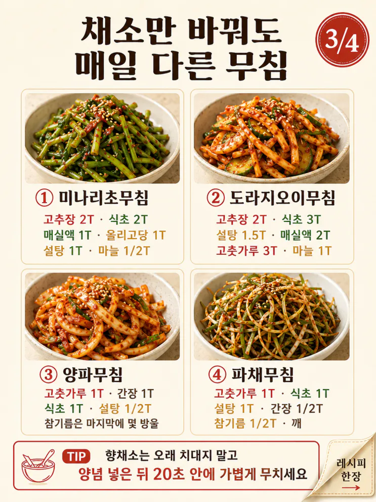 무침 양념 황금비율 8가지, 고추장·식초·설탕만 외우면 끝 (저장용)
