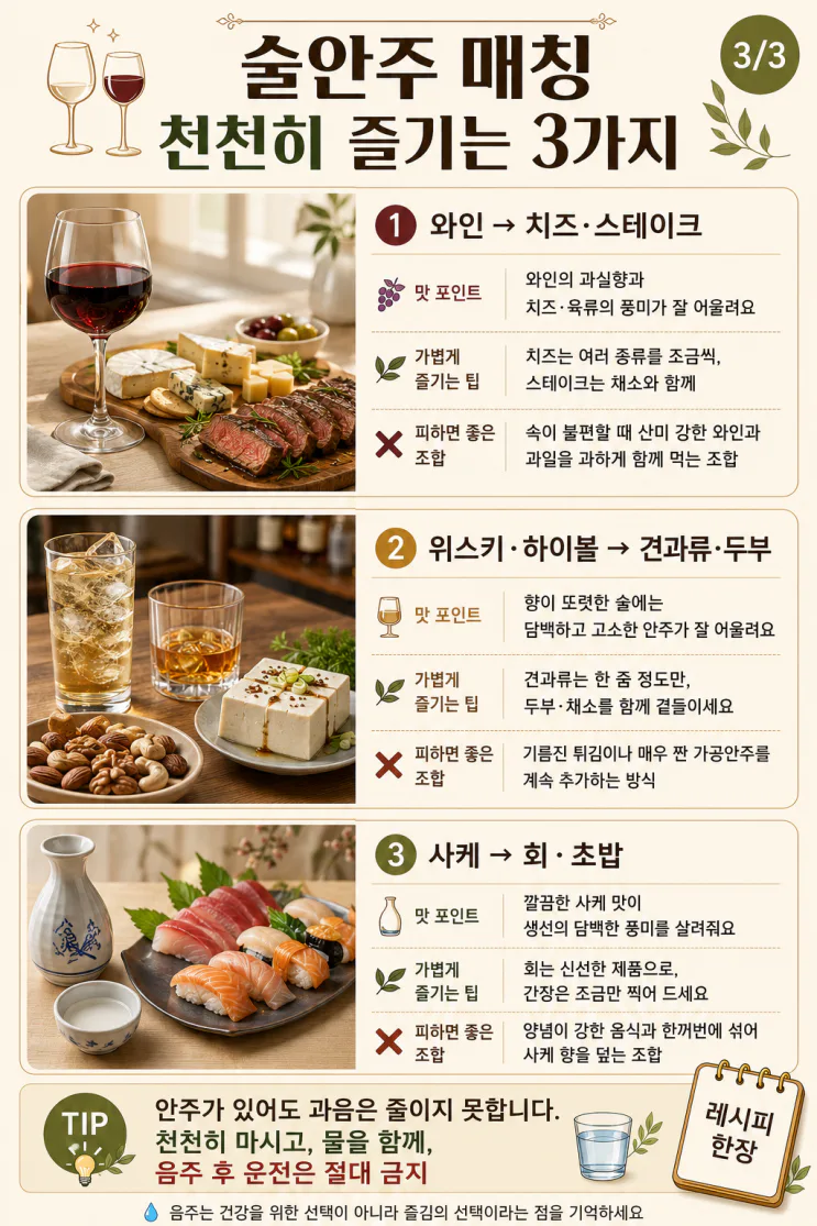 술 종류별 안주 매칭 6가지, 술맛 살리는 조합만 골랐어요 (저장용)
