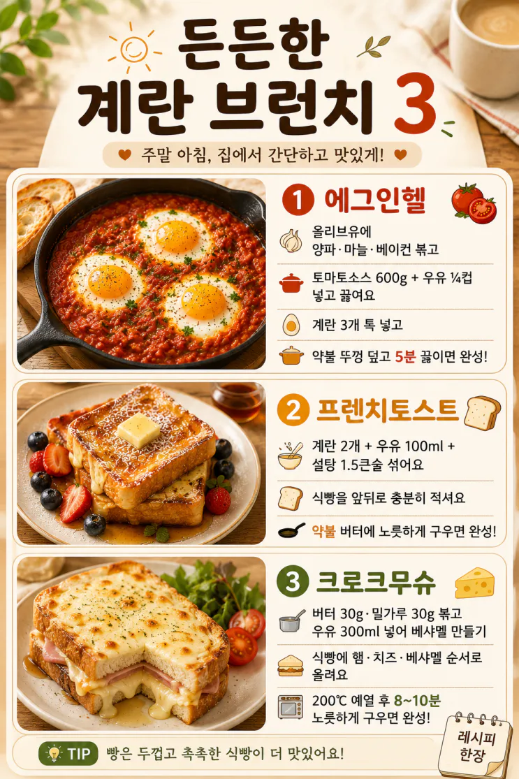 주말 브런치 메뉴 10가지－카페 안 가도 끝나요（저장）