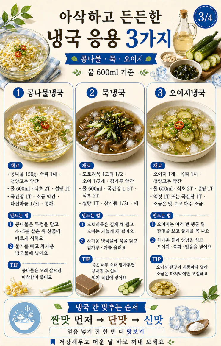 "여름 냉국 황금비율 9가지" 기본 냉국물 하나로 응용 끝 (저장용)
