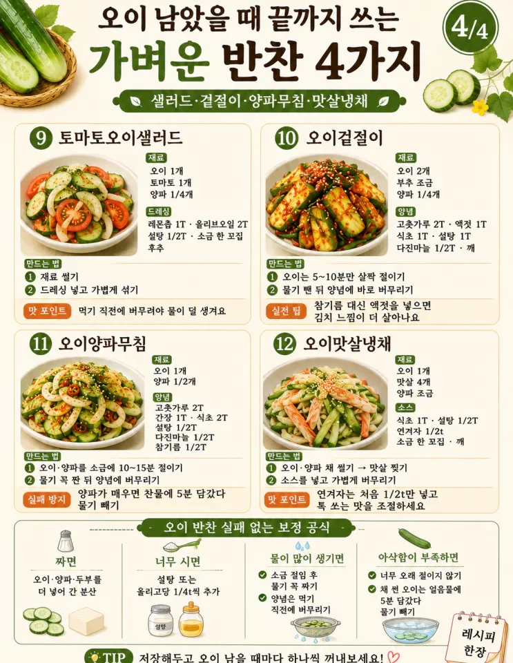 오이무침부터 오이 반찬 12가지, 안 질리는 여름 공식 레시피(저장용)