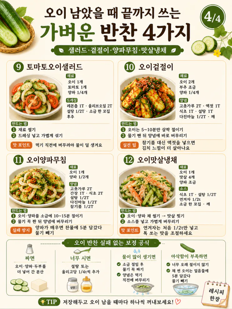 오이무침부터 오이 반찬 12가지, 안 질리는 여름 공식 레시피(저장용)
