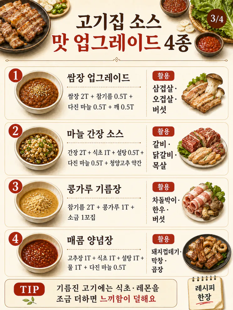 고기집 소스 황금비율 8가지삼겹살부터 곱창까지 (저장용)