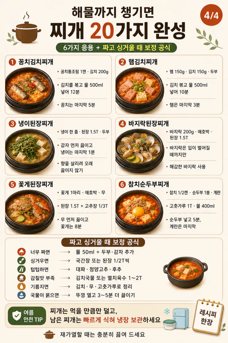 한국인 대표 찌개 종류 20가지, 오늘 뭐 끓일지 이 표면 끝(저장용)