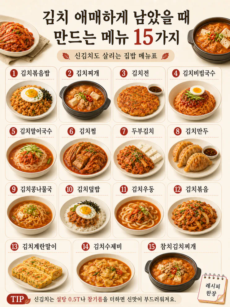 김치 애매하게 남았을 때 만드는 메뉴 15가지 (신김치도 살리는)