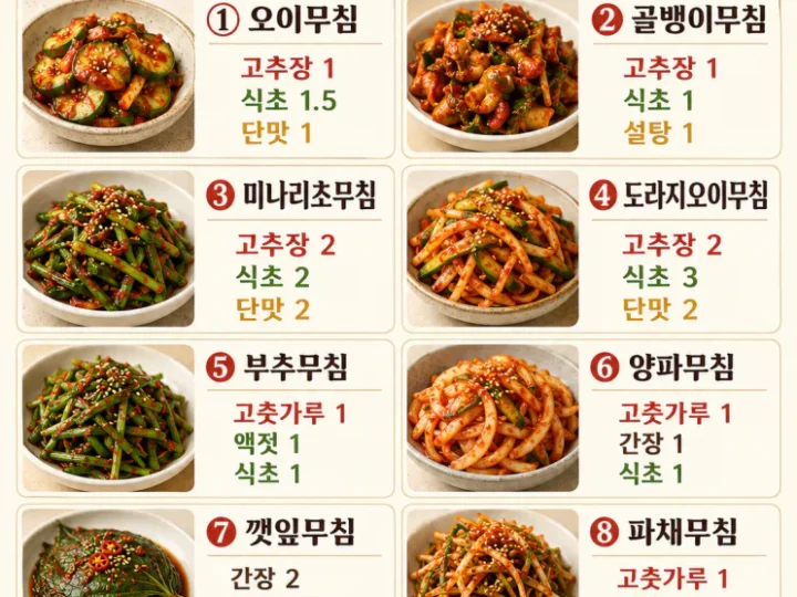 무침 양념 황금비율 8가지, 고추장·식초·설탕만 외우면 끝 (저장용)