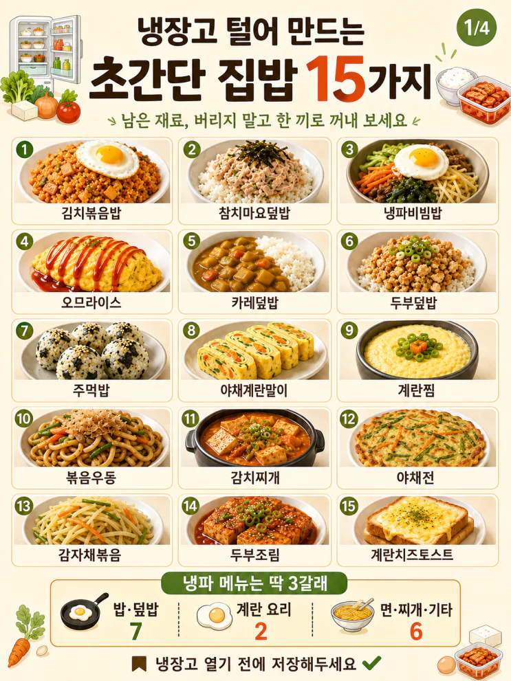 냉장고 털어 만드는 초간단 집밥 15가지 (냉파 메뉴)