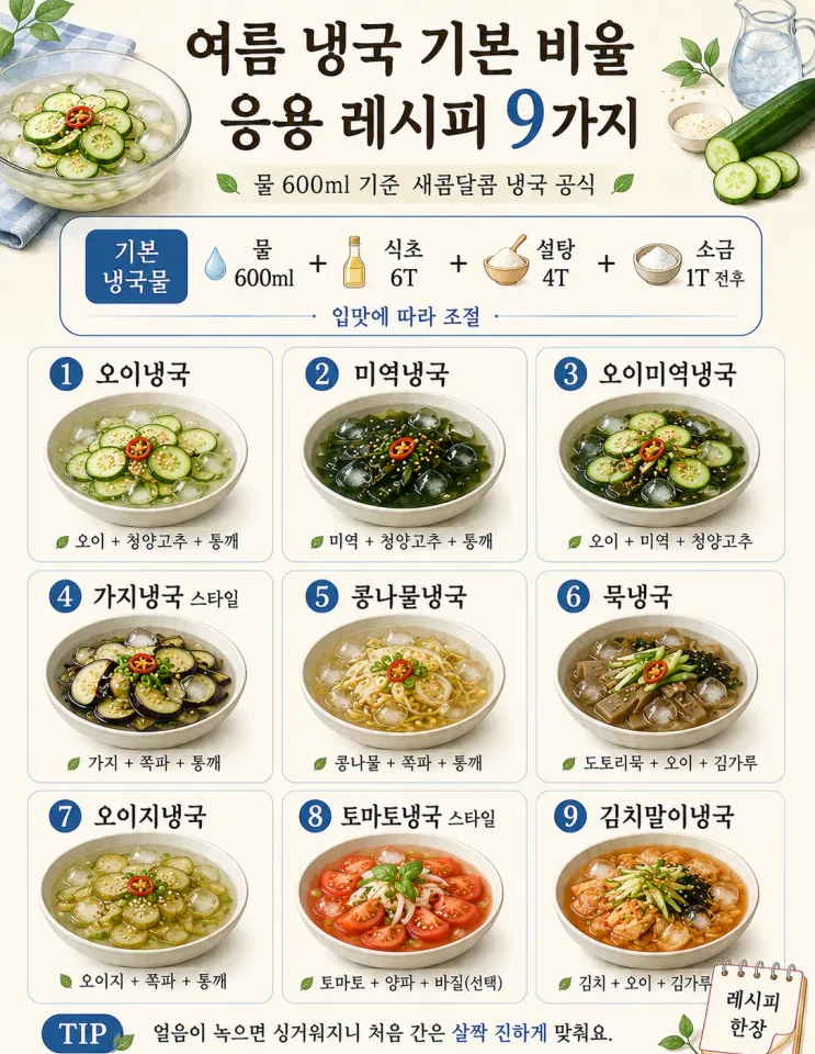 “여름 냉국 황금비율 9가지” 기본 냉국물 하나로 응용 끝 (저장용)