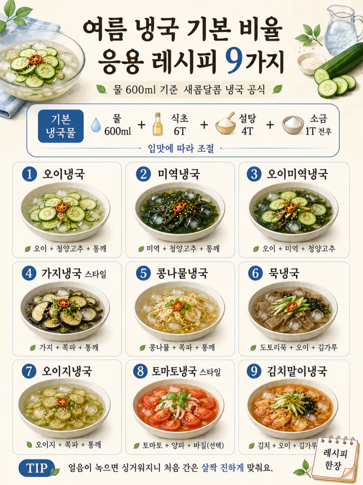 "여름 냉국 황금비율 9가지" 기본 냉국물 하나로 응용 끝 (저장용)