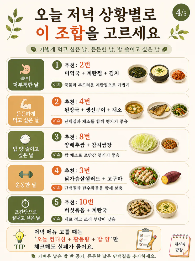 40대이후 저녁 밥상 10가지, 두부조림·계란찜 황금비율까지 (저장용)