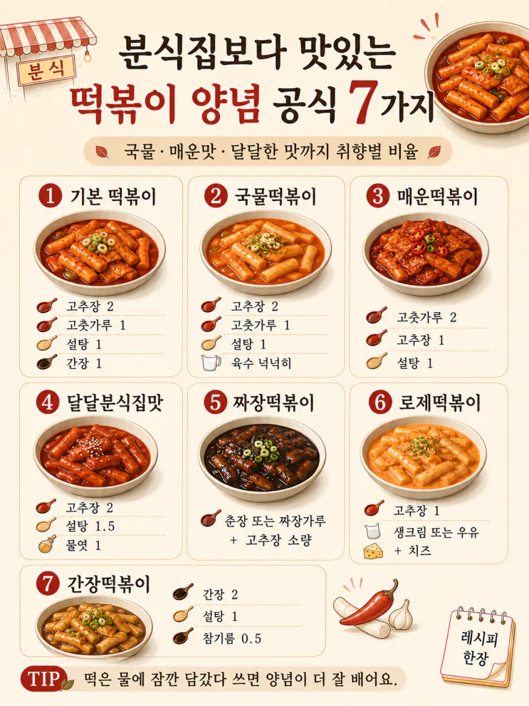 떡볶이 양념 황금비율 7가지, 분식집 맛 한 번에 (저장용)