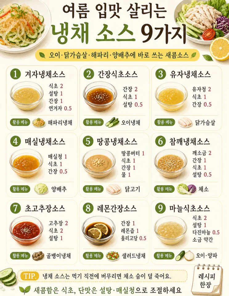 여름 냉채 소스 9가지, 오이·해파리에 바로 쓰는 새콤소스