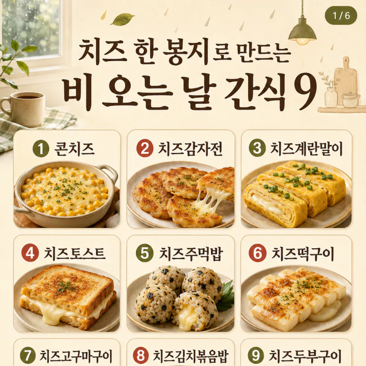 치즈 한 봉지로 만드는 비 오는 날 간식 9가지