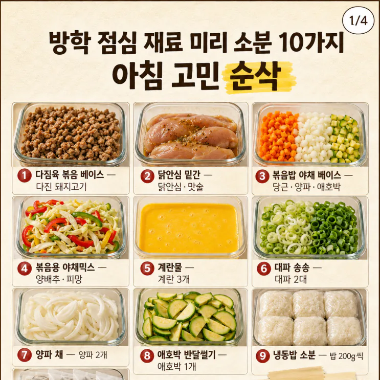 방학 점심 재료 미리 소분 10가지, 아침 고민 순삭
