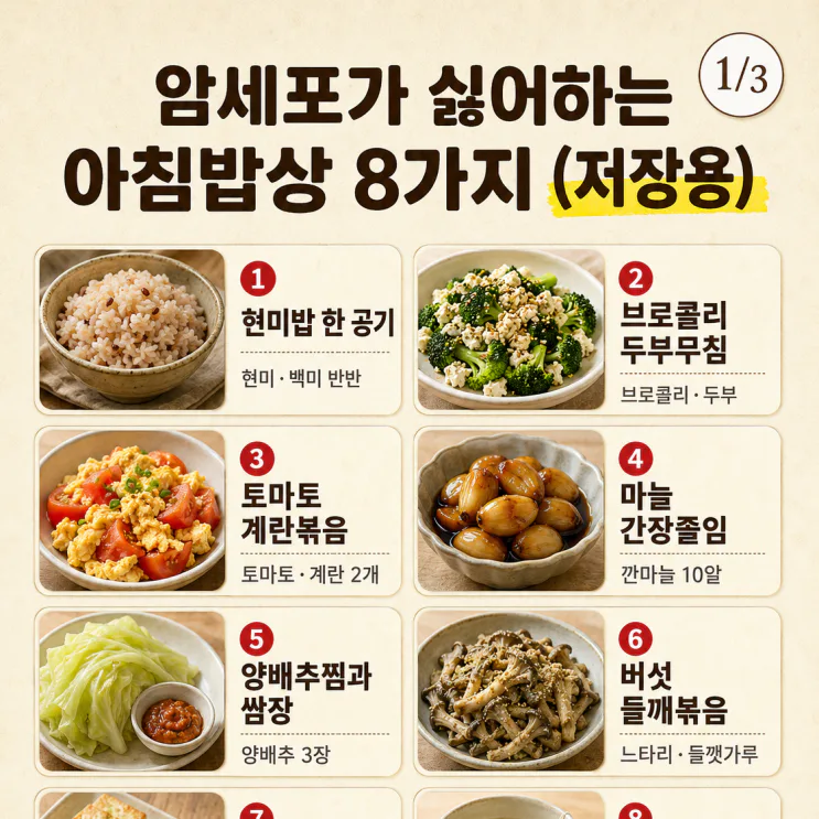 암세포가 싫어하는 아침밥상 8가지 (저장용)