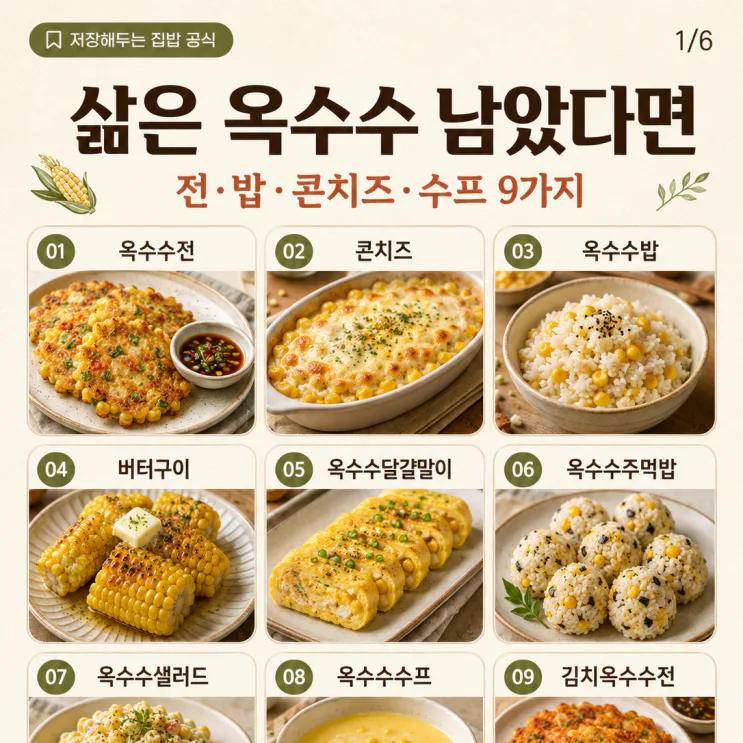 삶은 옥수수 요리 9가지 — 남은 알갱이까지 쓰는 법