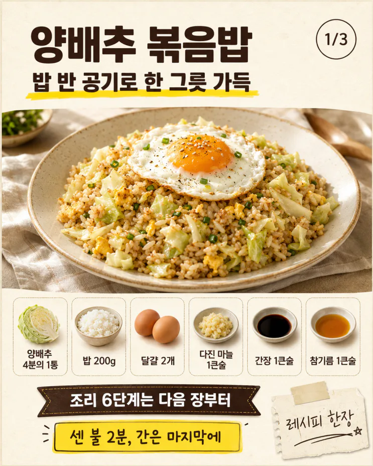 양배추 볶음밥, 밥 반 공기로 한 그릇 가득