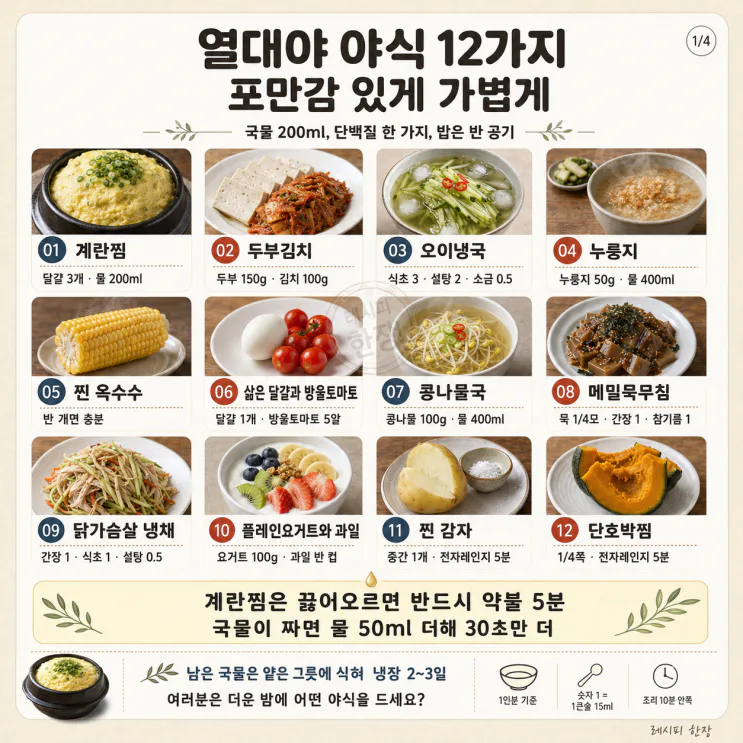 열대야 야식 12가지, 포만감 있게 가볍게