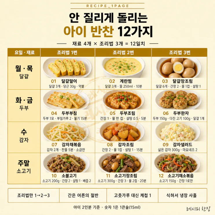 아이 반찬 안 질리게 돌리는 12가지