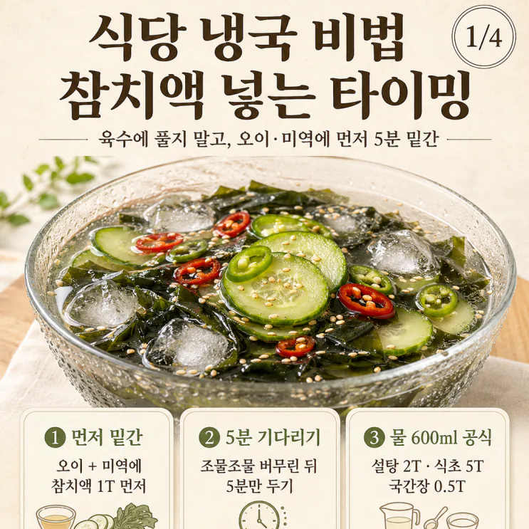 미역 오이냉국 레시피, 참치액은 육수 말고여기 먼저 넣으세요