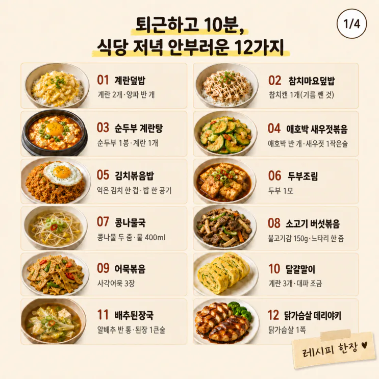 퇴근 하고 10분, 식당 저녁 안 부러운 12가지
