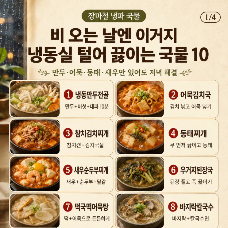 장마철 국물요리, 냉동실 재료로 바로 끓이는 저녁 10가지