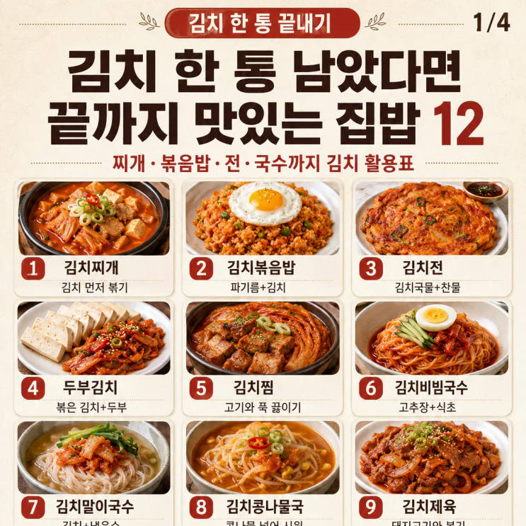 김치 요리 12가지 — 한 통 남았을 때 끝까지 맛있게