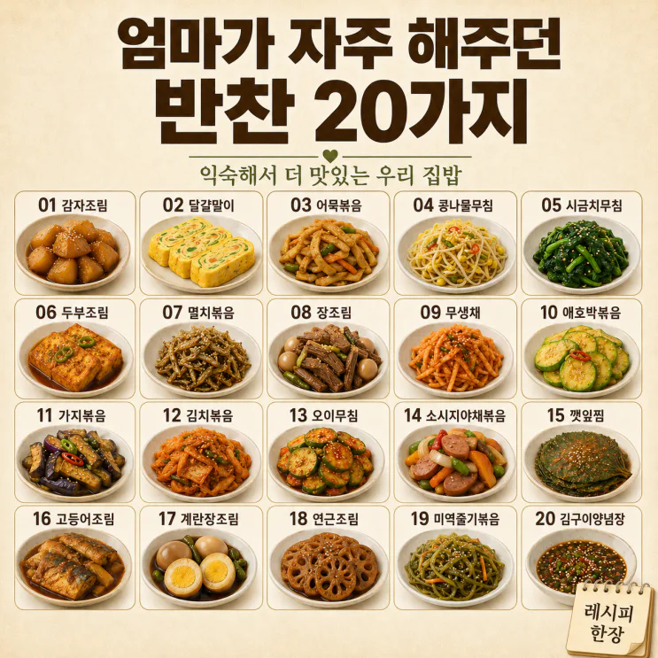 엄마가 자주 해주던 반찬 20가지 — 익숙해서 더 맛있는 집밥