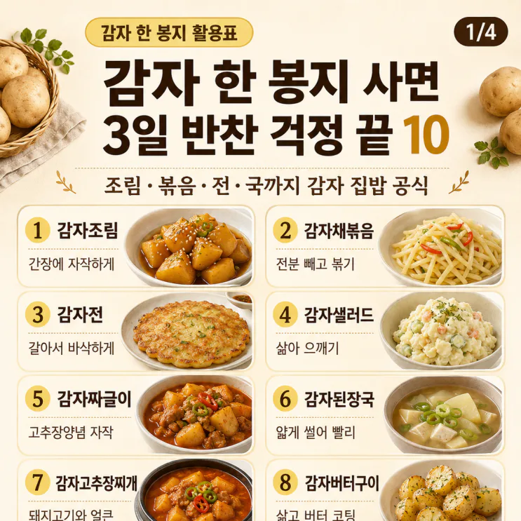감자요리 10가지 — 감자 한 봉지 사면 3일 반찬 걱정 끝