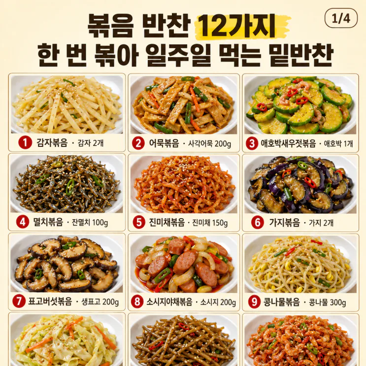 볶음 반찬 12가지, 한 번 볶아 일주일 먹는 밑반찬