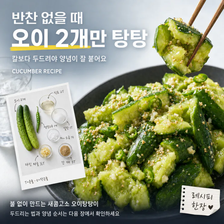 오이탕탕이 레시피, 2·1·1·3 황금비율이면 5분 반찬 끝