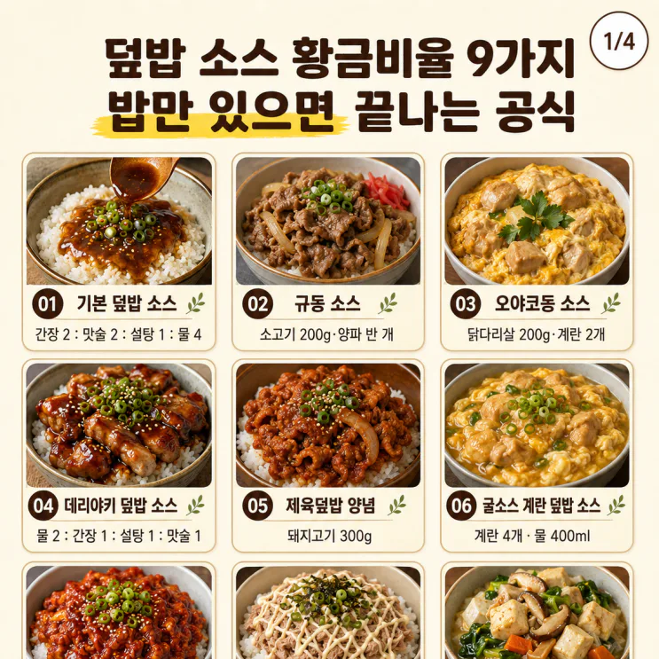 덮밥 소스 황금비율 9가지, 밥만 있으면 끝나는 공식