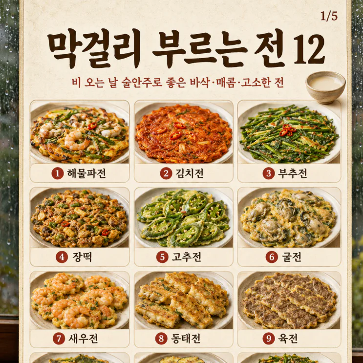 막걸리 부르는 전 12가지, 비 오는 날 술안주로 좋은 바삭한 전