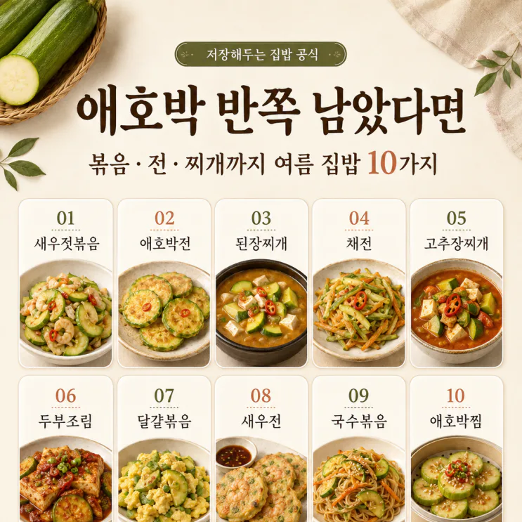 애호박 요리 10가지 — 찌개 넣고 남은 반쪽까지 쓰는 여름 집밥