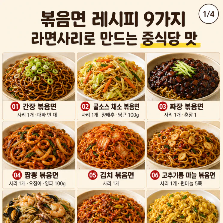 볶음면 레시피 9가지, 라면사리로 만드는 중식당 맛