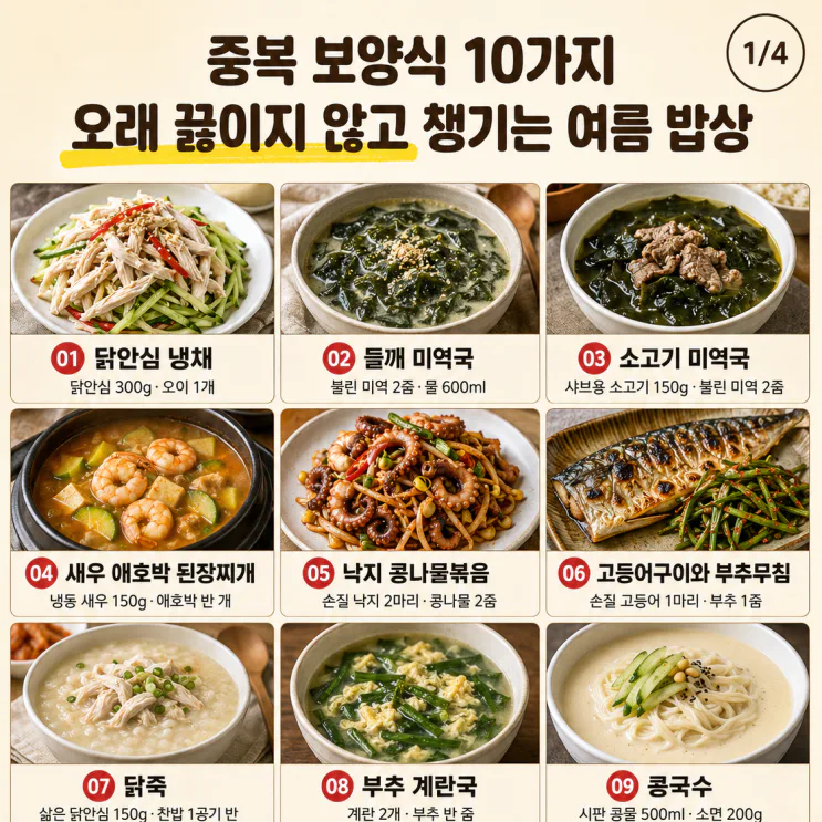 중복 보양식 10가지, 오래 끓이지 않고 챙기는 여름 밥상